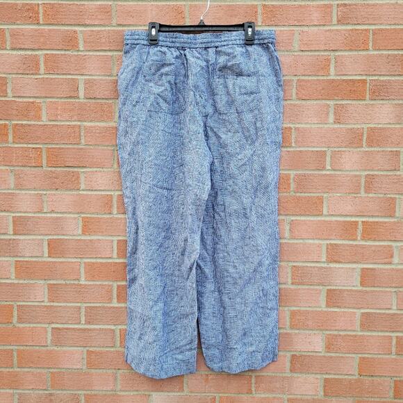 Talbots Washed Linen Chambray Pinstripe Drawstring Linen Pants 14P - Picture 7 of 8